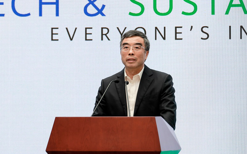 Huawei Chairman Liang Hua speaks at the Tech & Sustainability: Everyone’s Included forum on July 8. (Huawei Technologies)