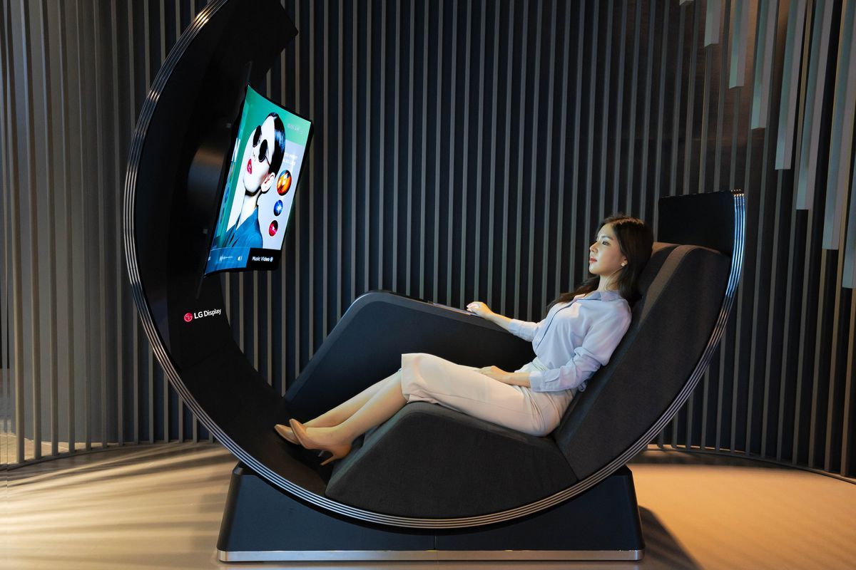 LG’s Media Chair, a recliner chair mounted with an OLED TV. (LG)