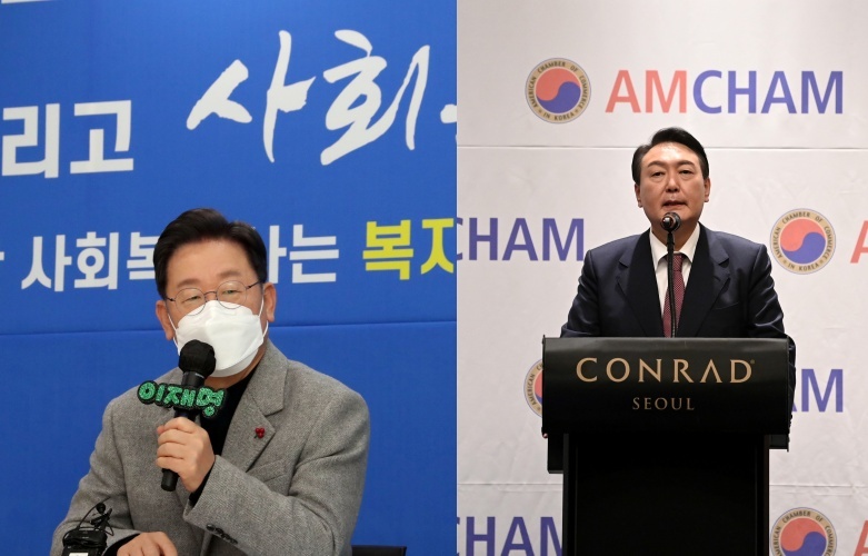 Lee Jae-myung, presidential candidate for ruling Democratic Party (left) and Yoon Suk-yeol, presidential candidate for People Power Party (Yonhap)