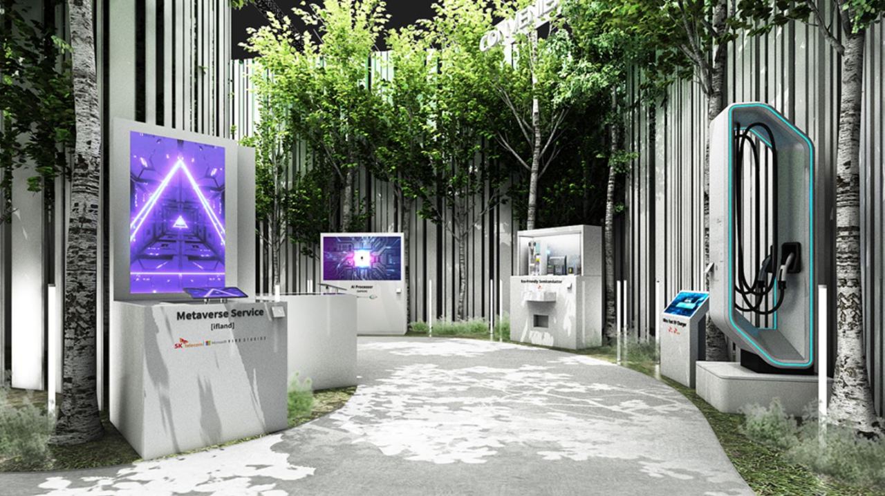 A rendered image of SK Group’s exhibition booth at CES 2022 (SK Telecom)