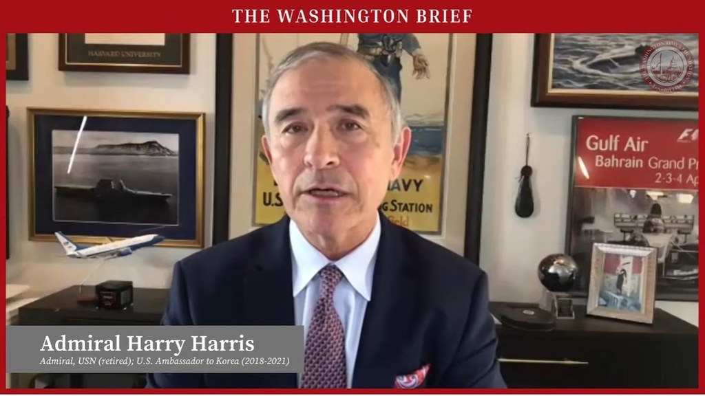 Harry Harris, former US ambassador to South Korea and former commander of US Indo-Pacific Command, is seen speaking in a webinar hosted by the Washington Times Foundation on Tuesday in this captured image. (Washington Times Foundation screenshot)