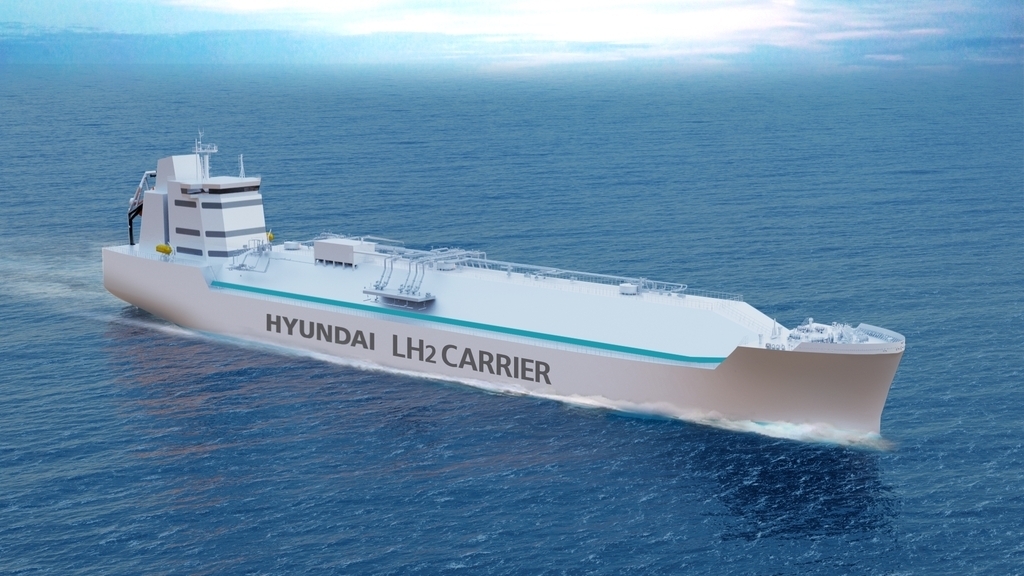 This image provided by Hyundai Heavy Industries Group on Wednesday, shows a conceptual image of the group's liquefied hydrogen carrier being developed by the group. (Yonhap)