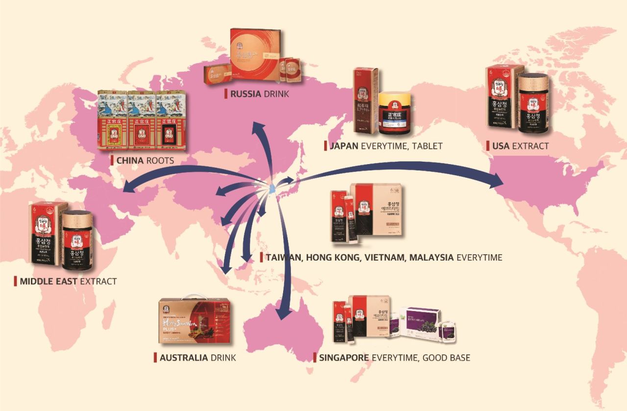 The Hongsam World Map marks KGC’s hit ginseng products by country (Korea Ginseng Corp.)
