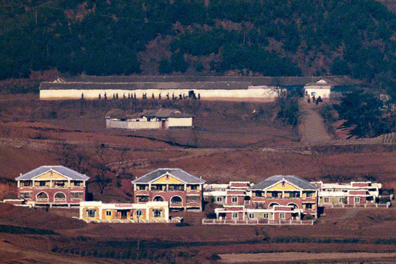 This photo taken from an observatory in the South Korean border city of Paju last Friday, shows the North Korean town of Kaepung on the western front-line border with South Korea. (Yonhap)