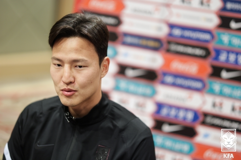 South Korean defender Kwon Kyung-won speaks with the Korea Football Association (KFA) in an interview at Cornelia Diamond Golf Resort & Spa Hotel in Antalya, Turkey, on Monday, in this photo provided by the KFA. (KFA)