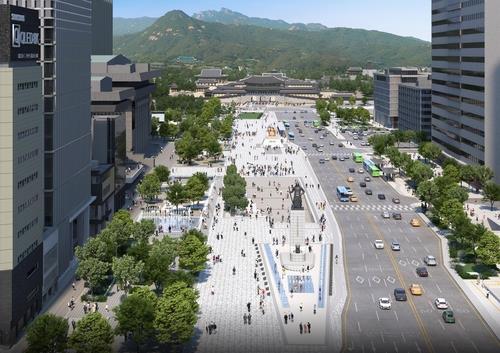 This image, provided by the Seoul city government, illustrates Gwanghwamun Square after it is redesigned. (Seoul city government)
