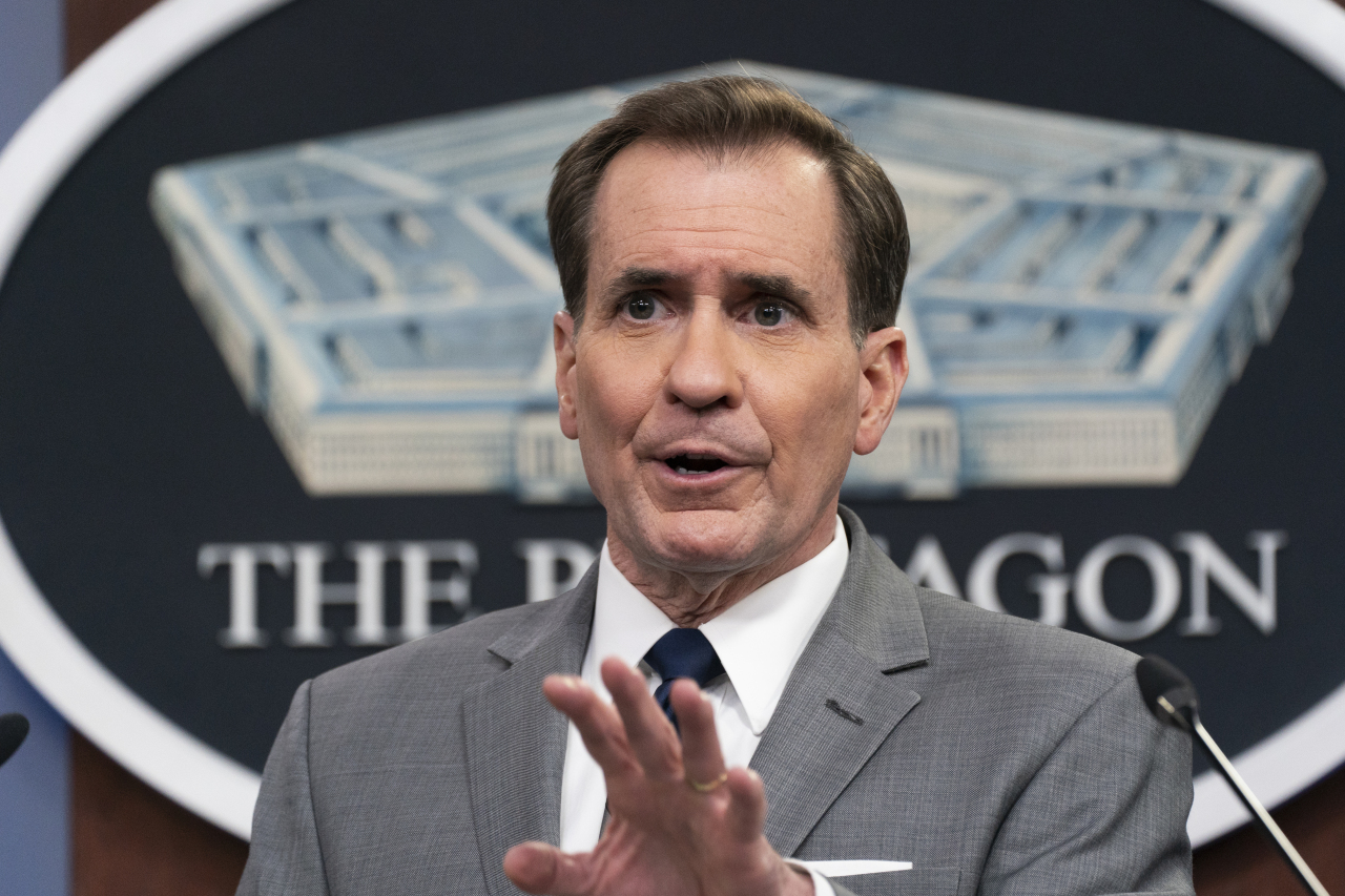 Pentagon Press Secretary John Kirby briefs reporters on a range of Defense Department issues at the Pentagon. (Yonhap)