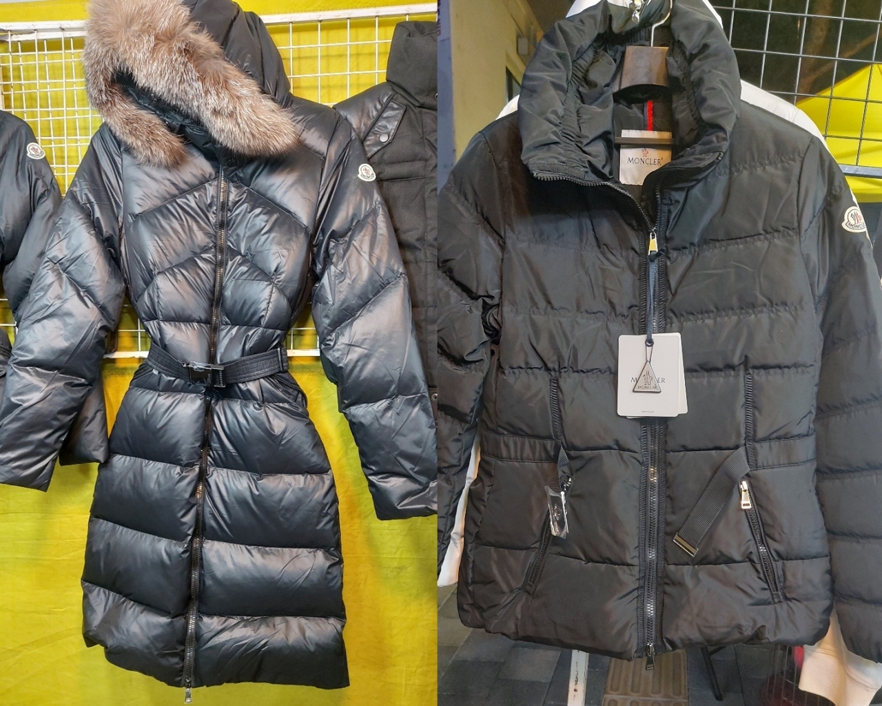 Rreplicas of Moncler outerwears are displayed at Dongdaemun Saebit Market. (Jie Ye-eun/The Korea Herald)