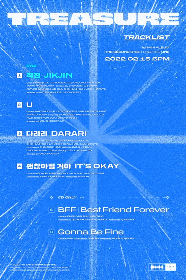 A tracklist poster for Treasure’s upcoming album “The Second Step: Chapter One.” (YG Entertainment)