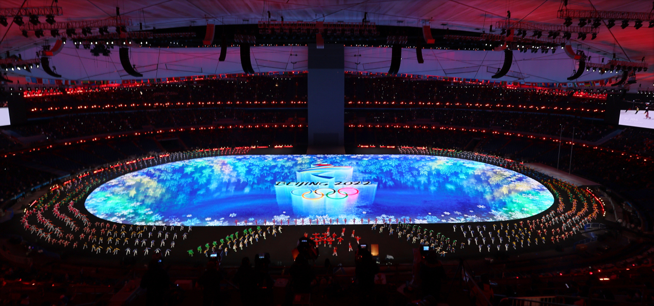 A performance takes place at the National Stadium in Beijing on Feb. 4, 2022, prior to the opening ceremony of the 2022 Winter Olympics. (Yonhap)