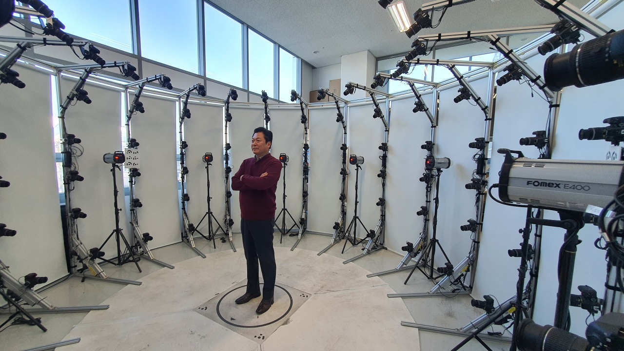 AMAXG CEO Choi Jeong-moo is seen at a motion capture studio at the company in Seoul. (AMAXG)