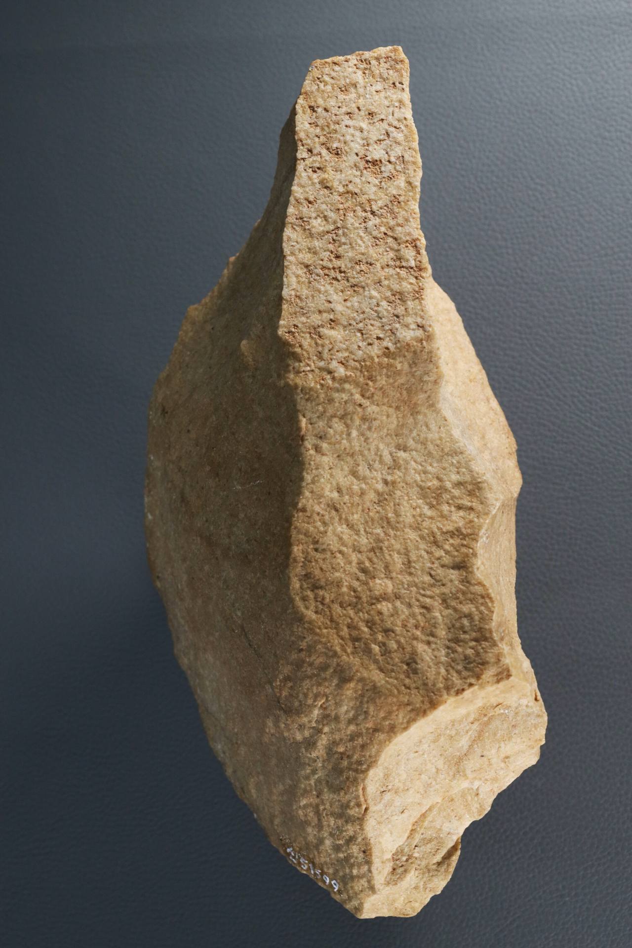 Discovered in 1978 near Hantan River in Jeongok-eup, Yeoncheon-gun, Gyeonggi Province, by US Airman Greg Bowen, Jeongok-ri handaxe is pictured with special permission at the National Museum of Korea in Seoul.Photo © HyungwonKang