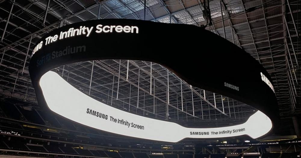 This photo provided by Samsung Electronics Co. on Friday, shows its Infinity Screen installed at SoFi Stadium in August 2020. (Samsung Electronics Co.)