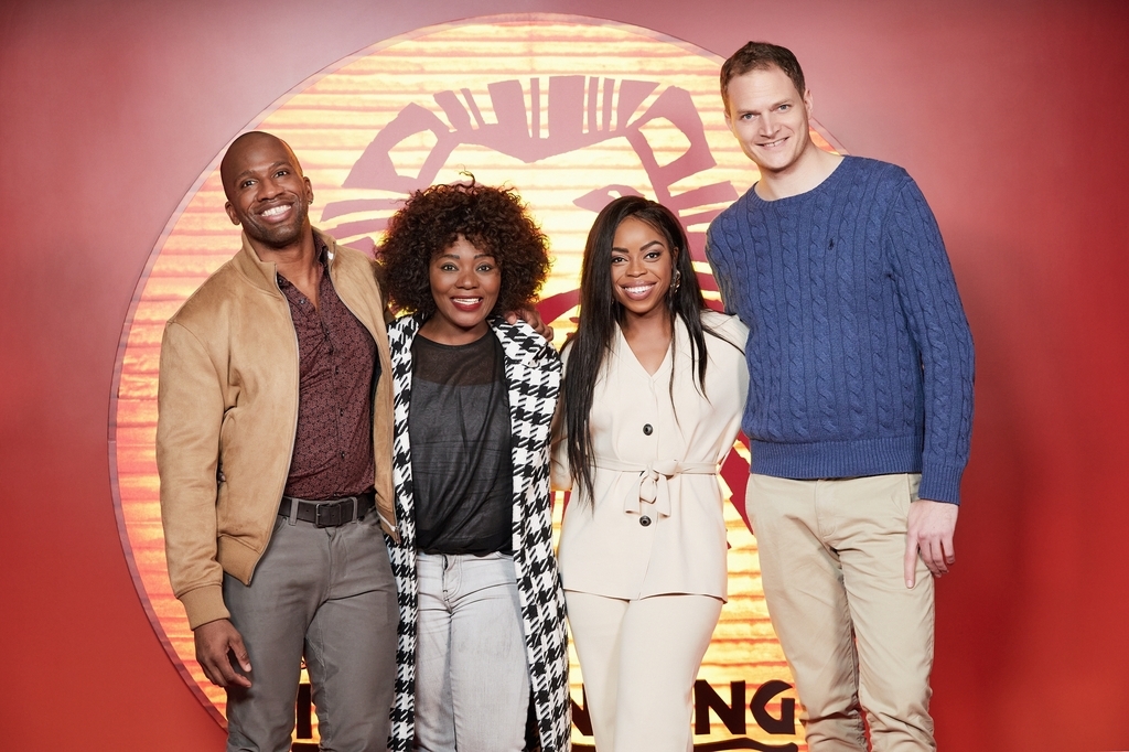 Actors of the Lion King -- (from left) Dashaun Young (Simba), Futhi Mhlongo (Rafiki), Amanda Kunene (Nala) and Anthony Lawrence (Scar) -- pose for a photo during an online press conference on Wednesday. (S&CO)