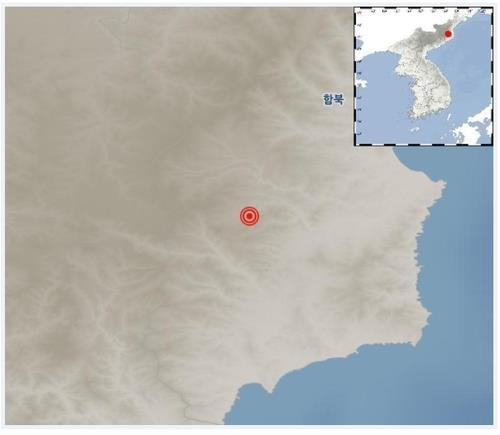 This photo, provided by the Korea Meteorological Administration, shows the epicenter of a 2.3 magnitude natural quake that hit near North Korea's nuclear testing site in Kilju on Monday. (KMA)