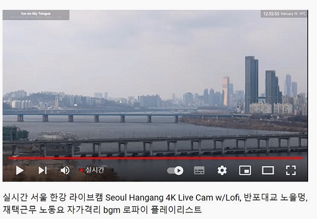 A screenshot of a live streaming video featuring a peaceful view of the Han River in Seoul. (Daily Seoul Live Camera)