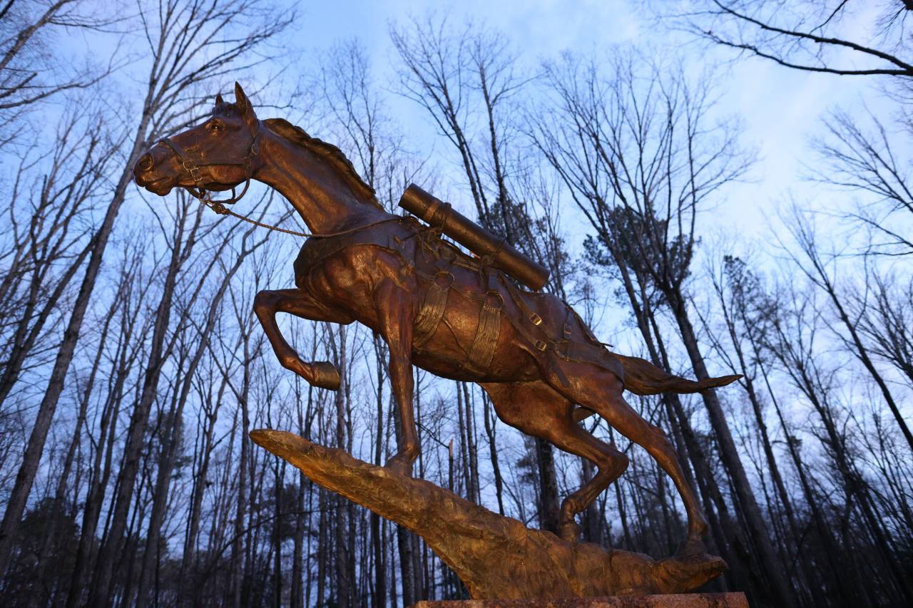 A statue of Staff Sgt. Reckless, a Korean warhorse, is seen at the Semper Fidelis Memorial Park at the National Museum of the Marine Corps in Triangle, Virginia. Photo @Hyungwon Kang