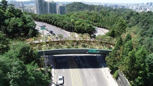 Shown in this undated photo provided by the Seoul metropolitan government shows an eco-friendly bridge that connects two green areas in southwestern Seoul. (Seoul metropolitan government)