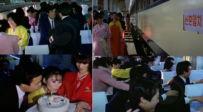 This footage from KTV shows the inside of a “honeymoon train,” where all the passengers were newlyweds.