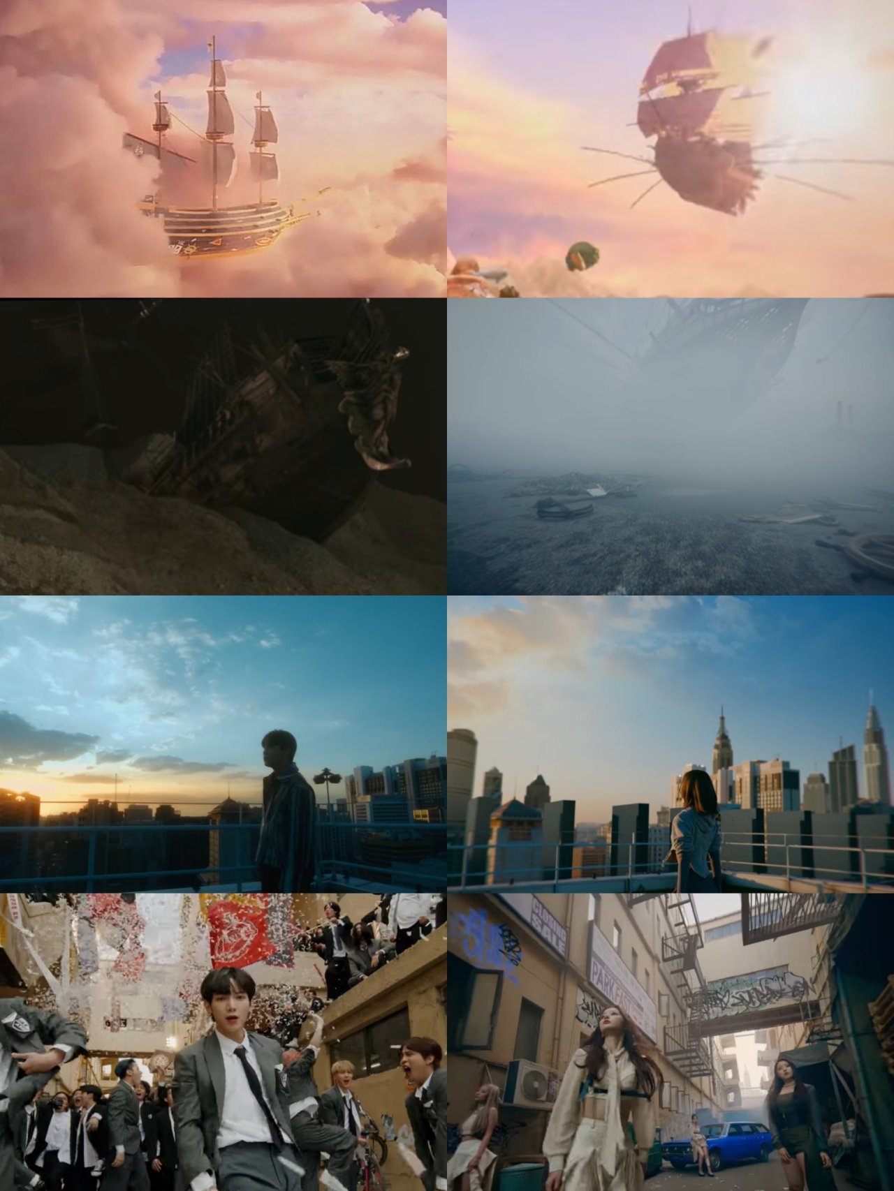 Screenshots taken by fans show similarities between Ateez's music video for “Illusion” and NMIXX’s “O.O.” (Captured from YouTube)