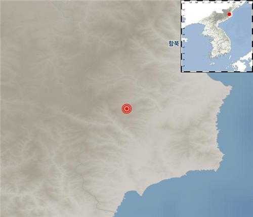 This image captured from the Korea Meteorological Administration website shows the epicenter of a 2.1 magnitude natural earthquake that struck near North Korea's nuclear testing site in Kilju on Friday. (Yonhap)