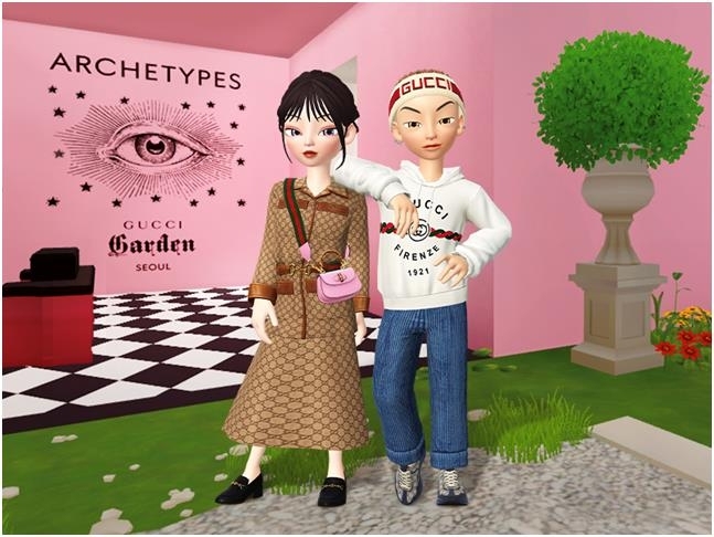 This image provided by Naver shows a virtual Gucci shop launched on a metaverse platform, Zepetto. (Naver)
