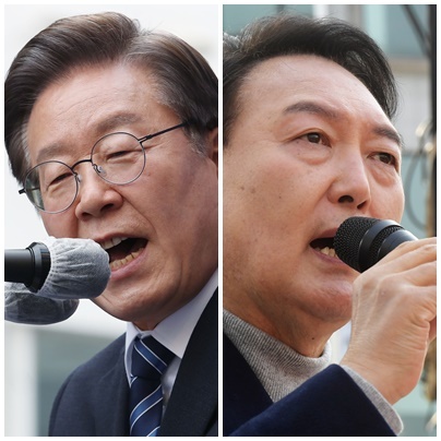 Democratic Party of Korea's Lee Jae-myung (left) and People Power Party's Yoon Suk-yeol (Yonhap)