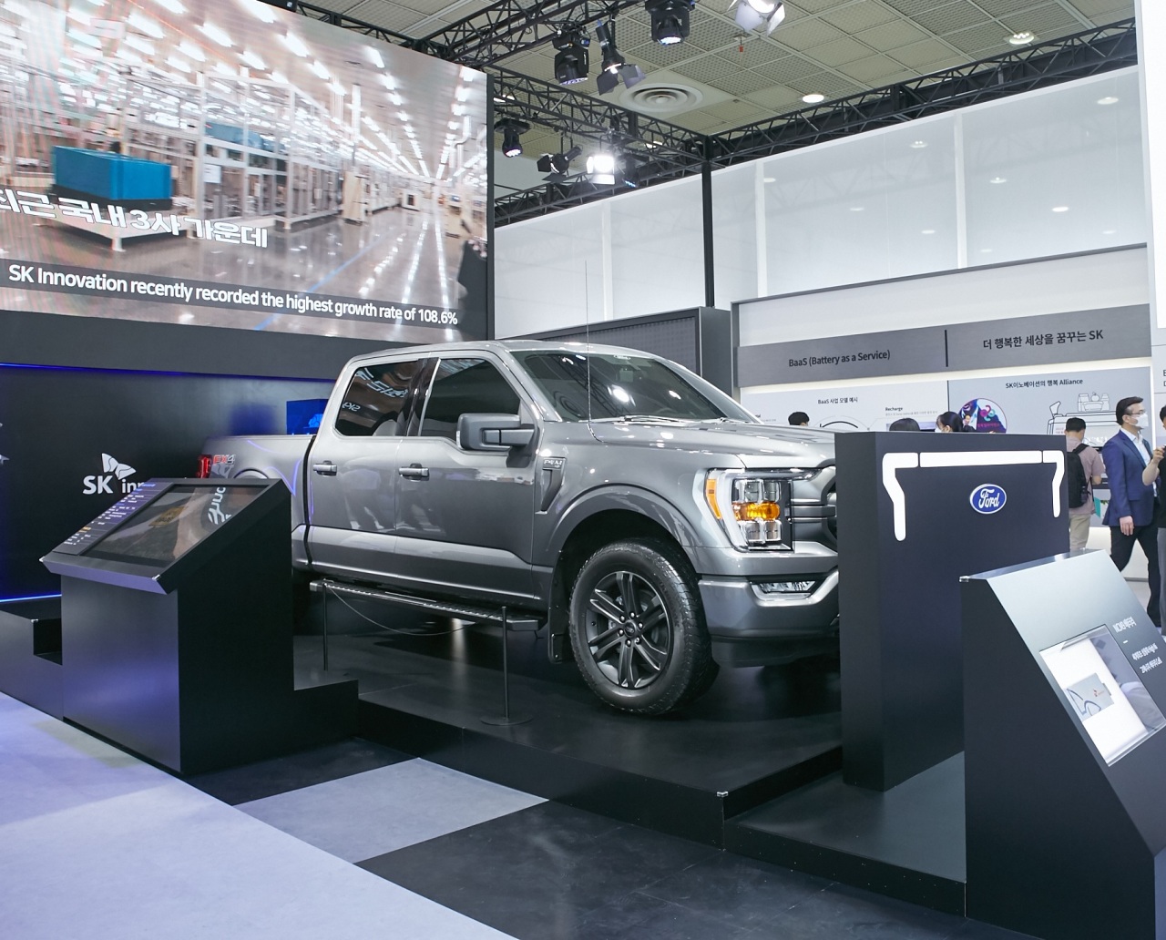 A promotional image of Ford’s F-150 electric pickup truck, powered by SK On‘s NCM9 battery. (SK On)