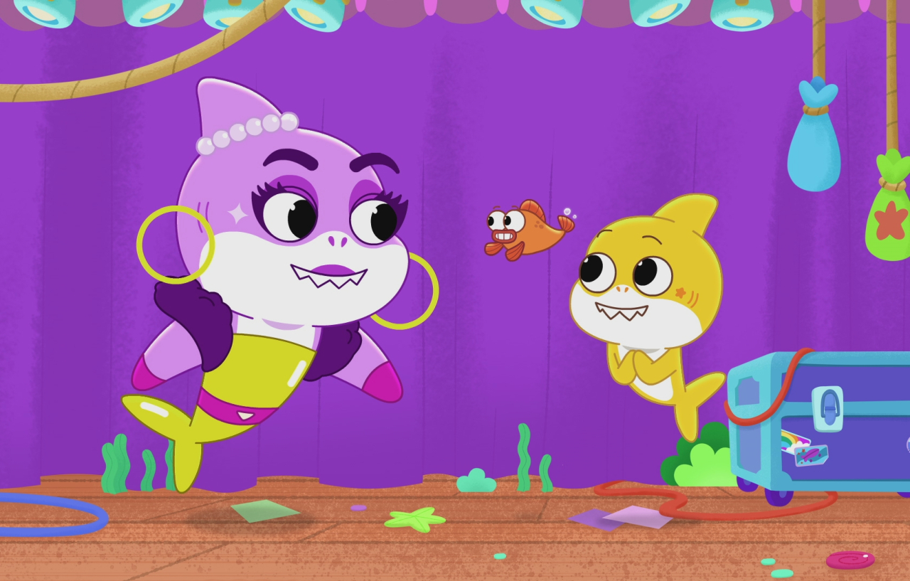 Cardi B plays Sharki B (left) in an upcoming episode of Nickelodeon’s “Baby Shark’s Big Show!” (The Pinkfong Company)