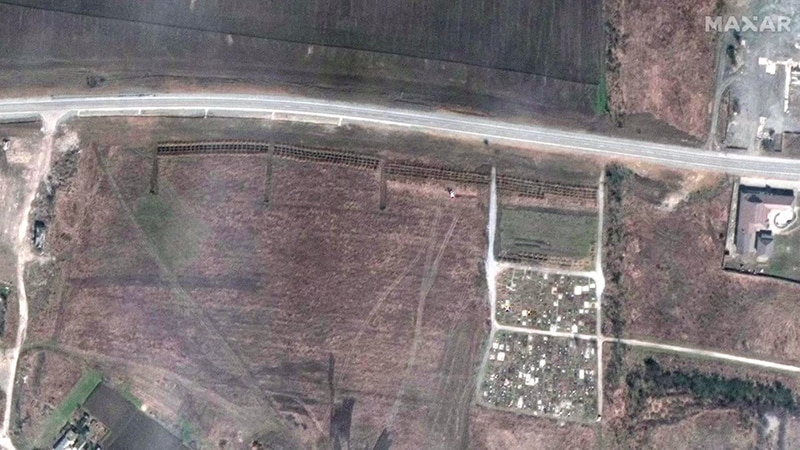 Satellite images said to show Manhush mass graves. (Maxar Technologies)