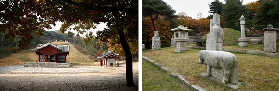 Jeongneung and its stone statues of government officials and animals erected in front of the burial mound (Cultural Heritage Administration)