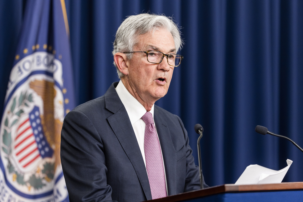 Federal Reserve Board Chairman Jerome Powell holds a news conference after the Fed agreed to raise interest rates by half a percentage point at the William McChesney Martin Jr. Building in Washington, DC, USA, on Wednesday. It is the biggest interest rate hike in 20 years. (EPA-Yonhap)