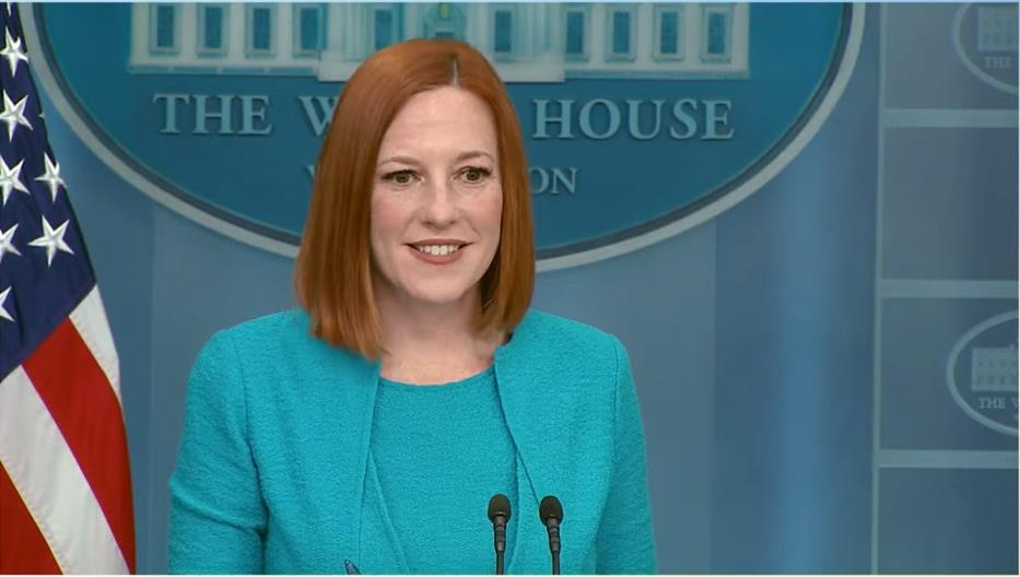 White House Press Secretary Jen Psaki is seen holding a press briefing at the White House in Washington on Monday in this image captured from the White House' website. (White House' website)