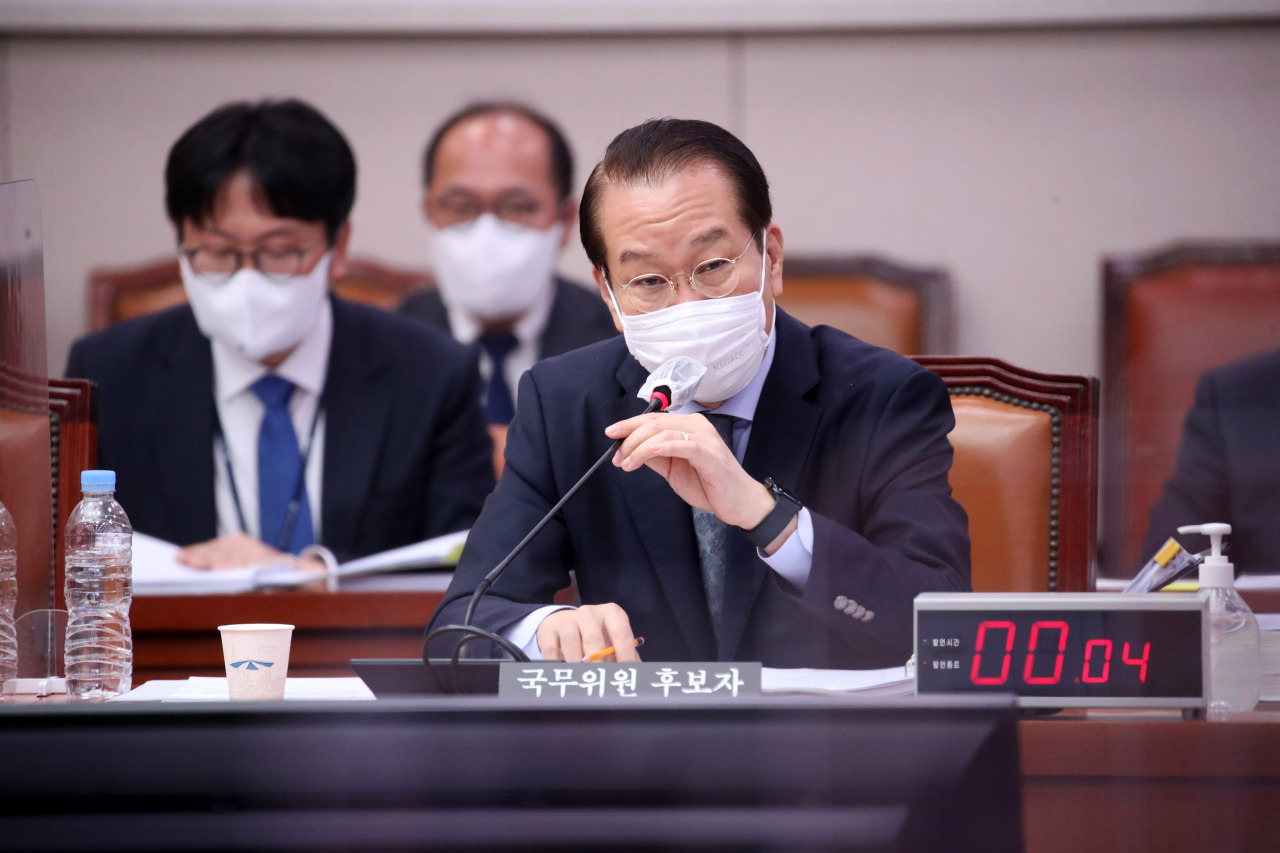 Unification Minister nominee Kwon Young-se speaks during his parliamentary confirmation hearing at the National Assembly in Seoul on Thursday. (Yonhap)