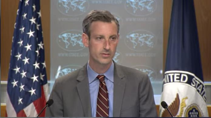 Ned Price, spokesperson for the U.S. Department of State, is seen answering questions in a daily press briefing in Washington on May 17, 2022 in this image captured from the department's website. (Yonhap)