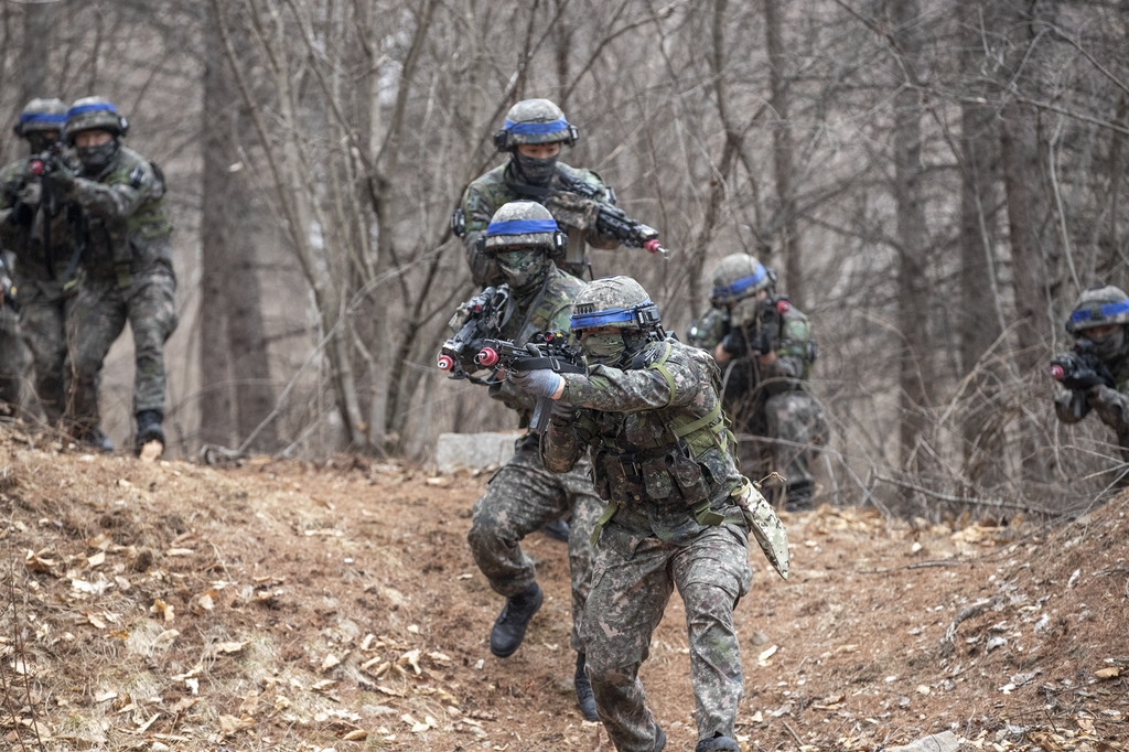 Troops participate in a brigade-level field training program at the Army's Korea Combat Training Center in Inje, 165 kilometers east of Seoul, in this photo released by the service branch on Mar. 28, 2022. (Army's Korea Combat Training Center)