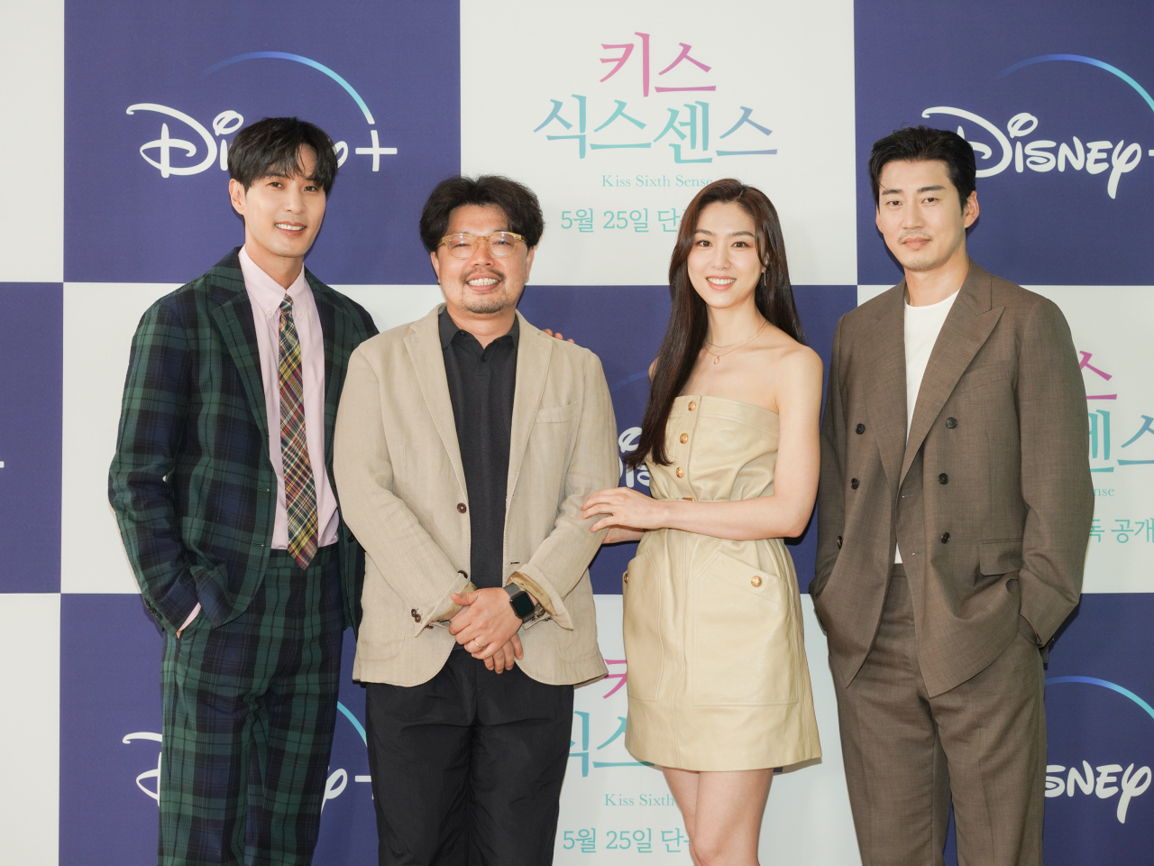 Actor Kim Ji-suk, director Nam Ki-hoon and actors Seo Ji-hye and Yoon Kye-sang pose before an online press conference for “Kiss Sixth Sense” on Wednesday. (Disney+)
