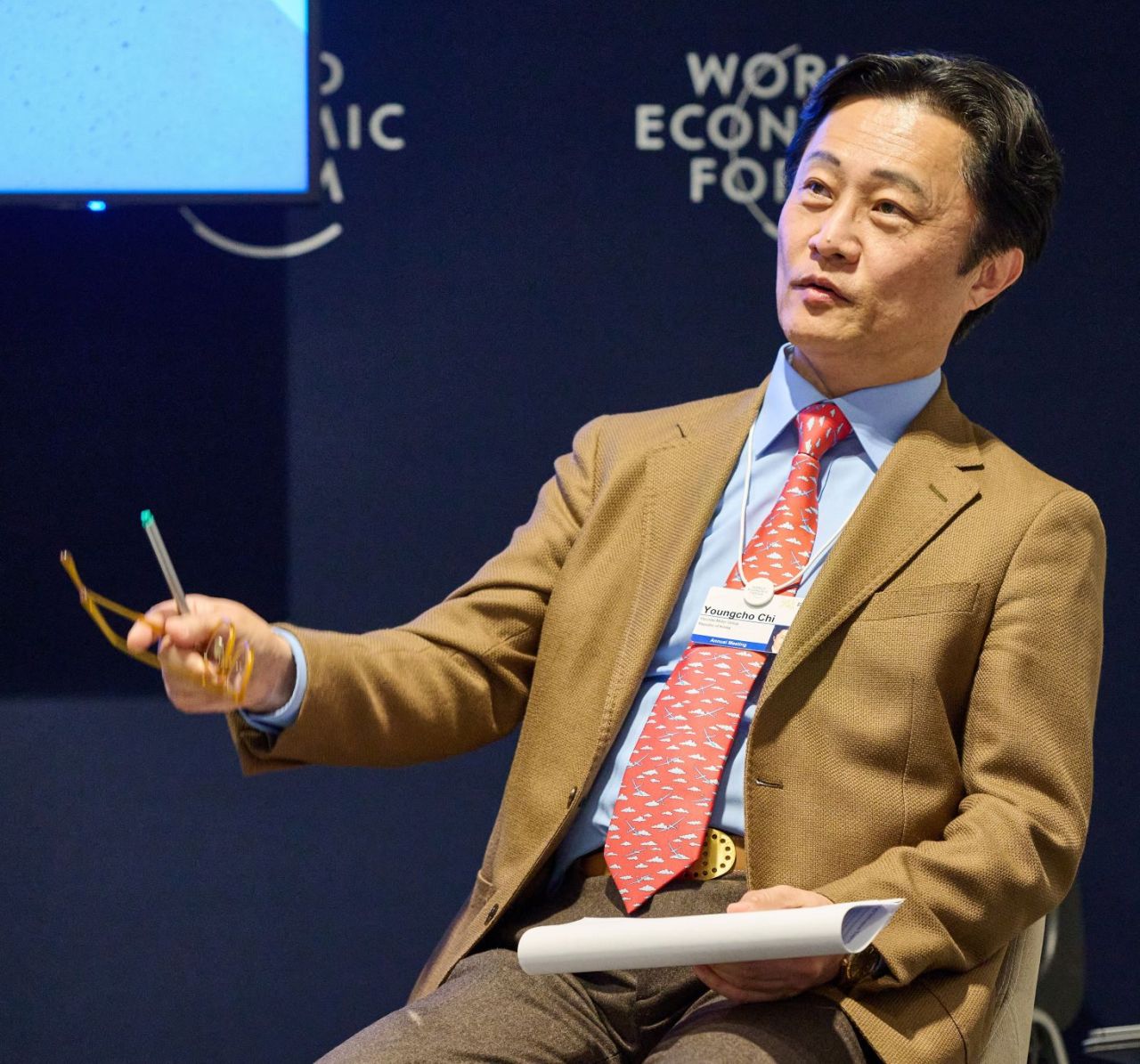 Hyundai Motor Group President and Chief Innovation Officer Chi Young-cho speaks at the World Economic Forum in Davos, Switzerland, Thursday. (World Economic Forum)