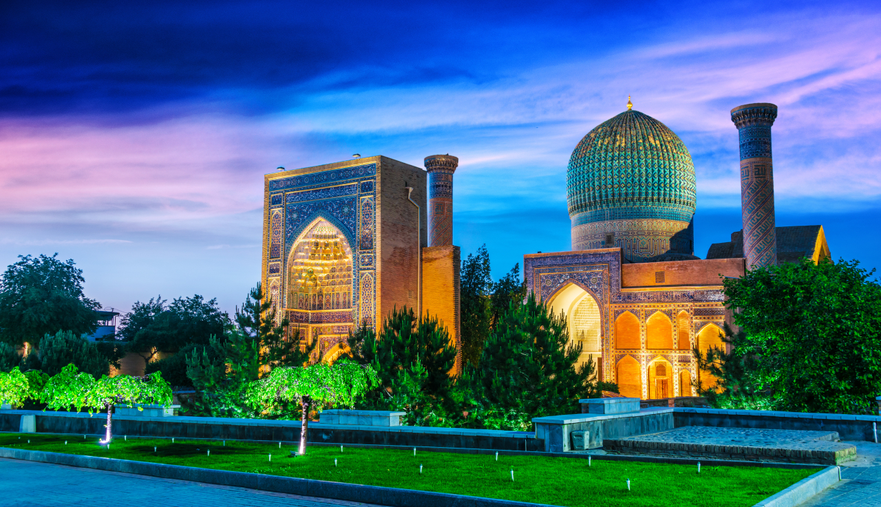 The Gur-Emir Mausoleum in Samarkand, Uzbekistan at early morning. Burial place of famous statesman and commander Amir Temur (1336-1405), founder of the great Timurid Empire. (Embassy of Uzbekistan in Seoul)