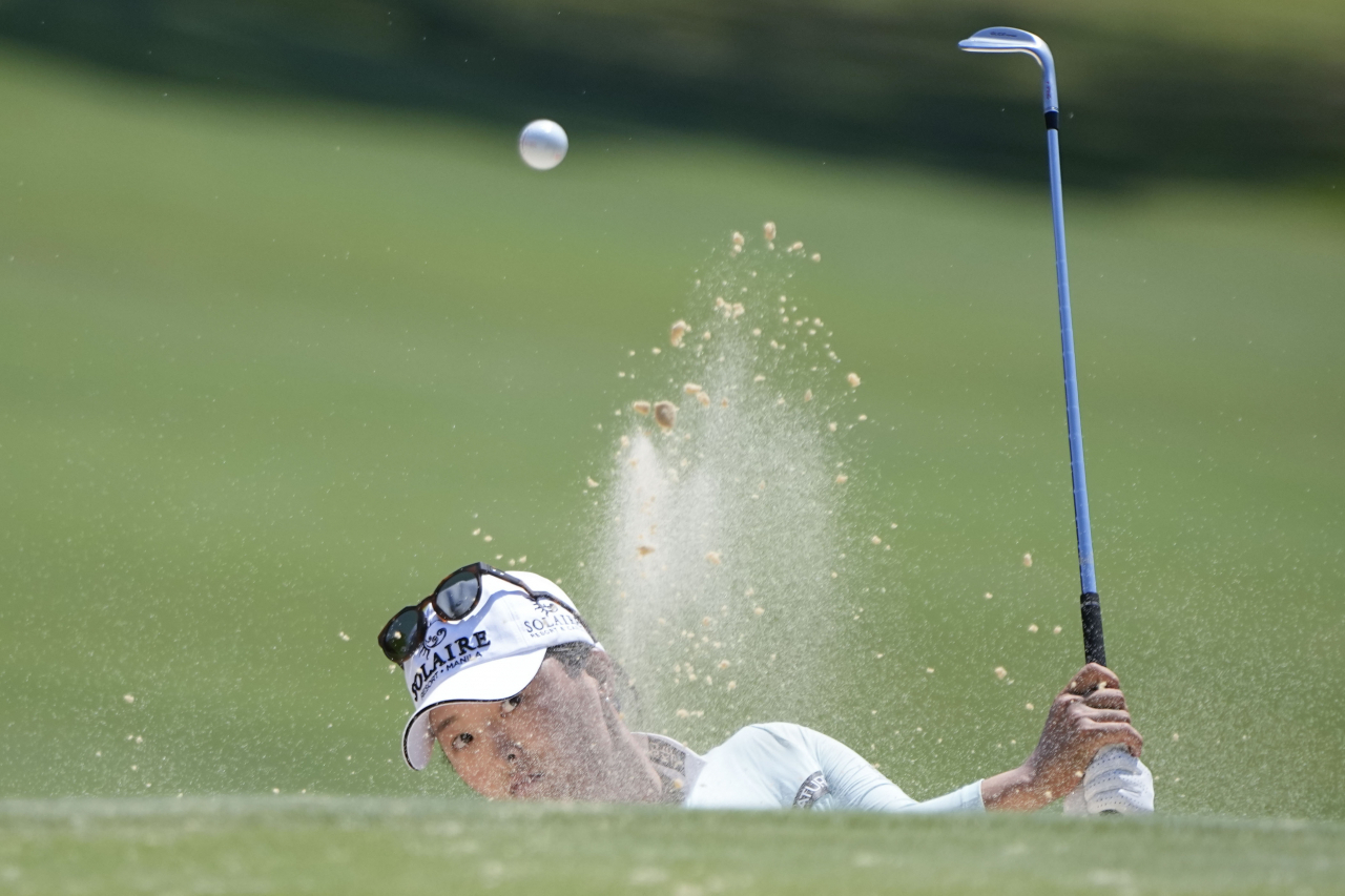 In this Associated Press photo, Ko Jin-young of South Korea plays a bunker shot at the 18th hole during a practice round for the U.S. Women's Open at Pine Needles Lodge & Golf Club in Southern Pines, North Carolina, on Tuesday. (AP)
