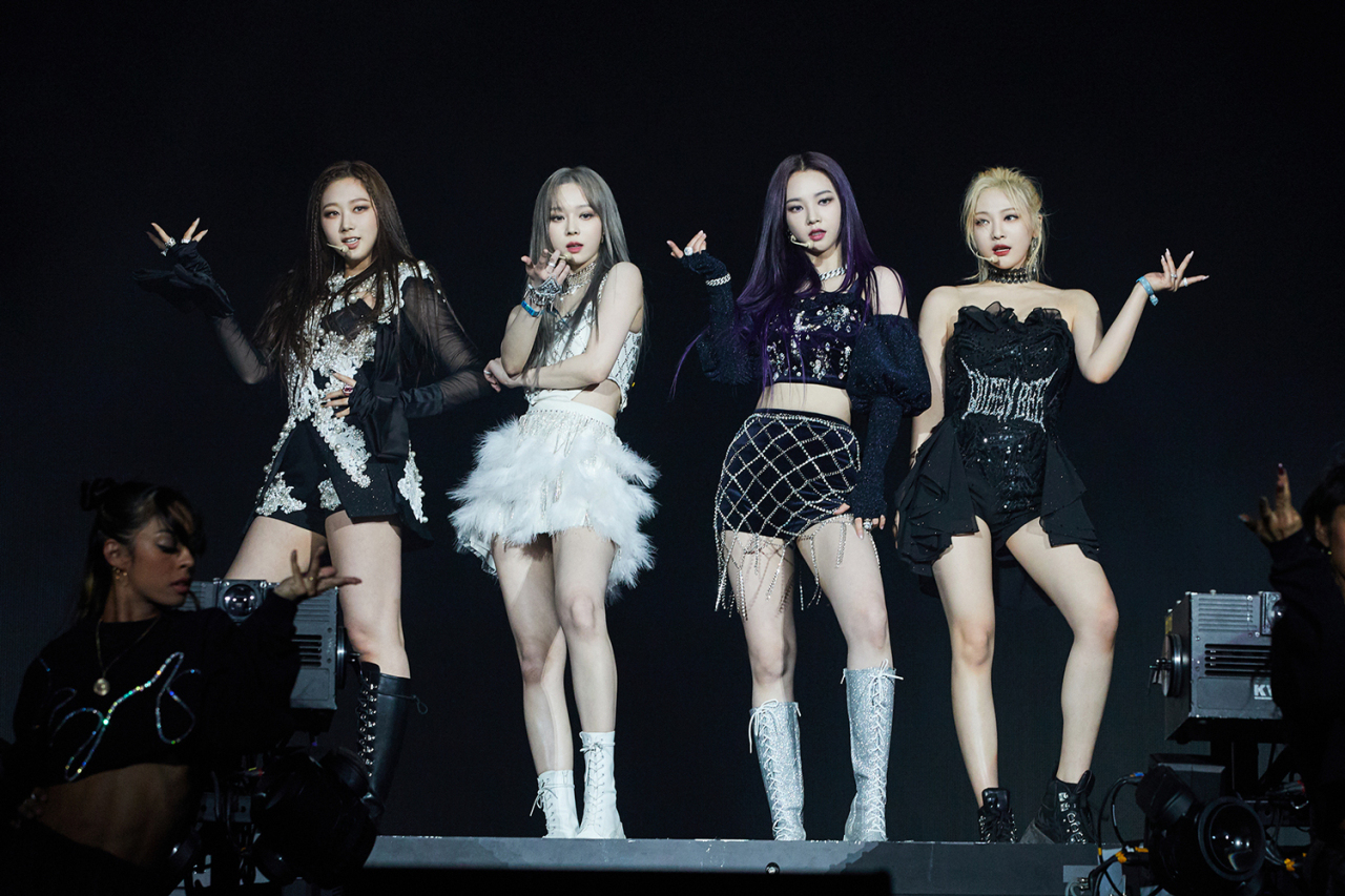 Girl group aespa performs at the Coachella Valley Music and Arts Festival at Empire Polo Club in Indio, California, on April 23. (S.M. Entertainment)
