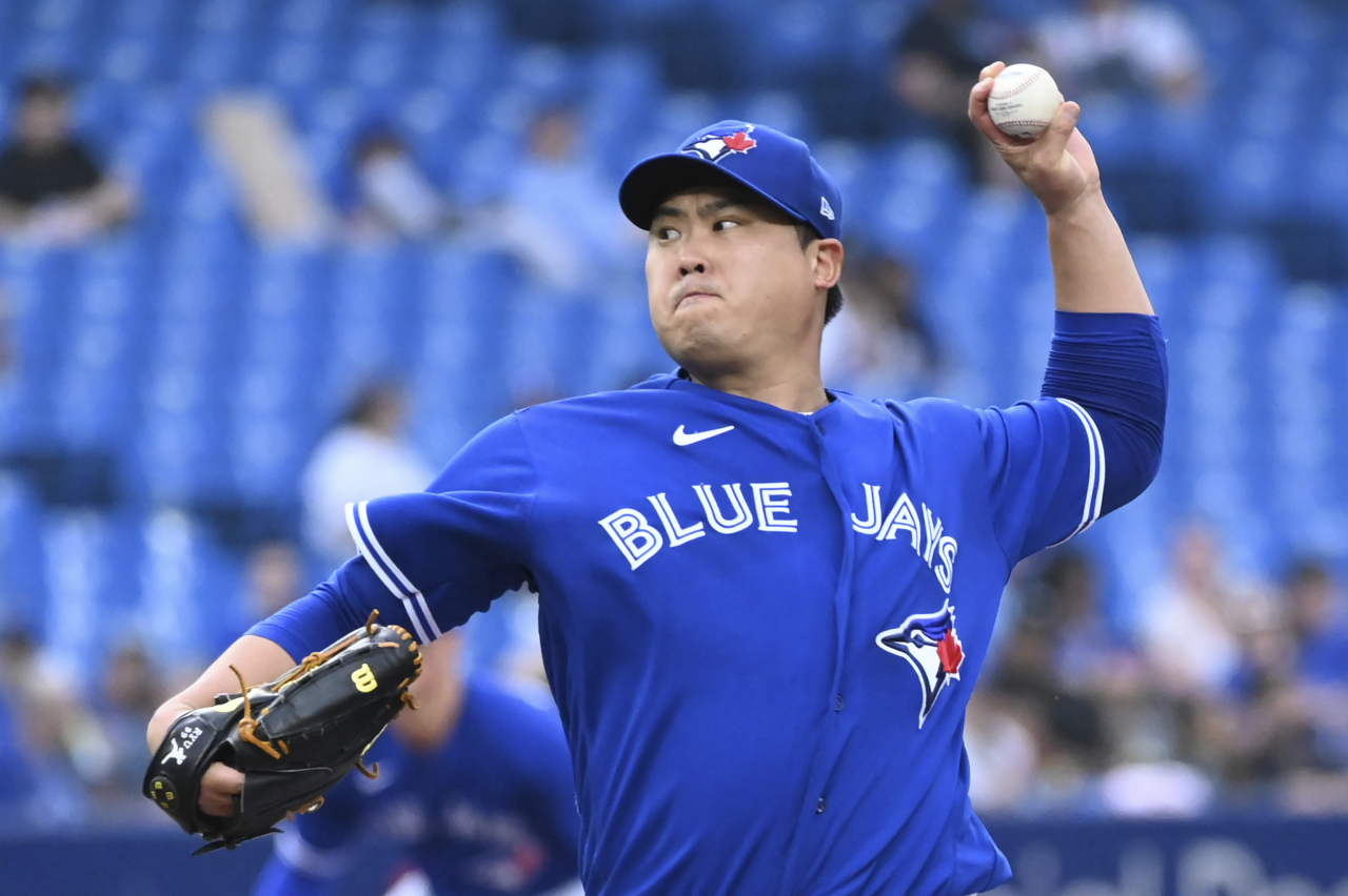In this Canadian Press file photo via the Associated Press from June 1, 2022, Ryu Hyun-jin of the Toronto Blue Jays pitches against the Chicago White Sox during the top of the first inning of a Major League Baseball regular season game at Rogers Centre in Toronto. (Canadian Press)