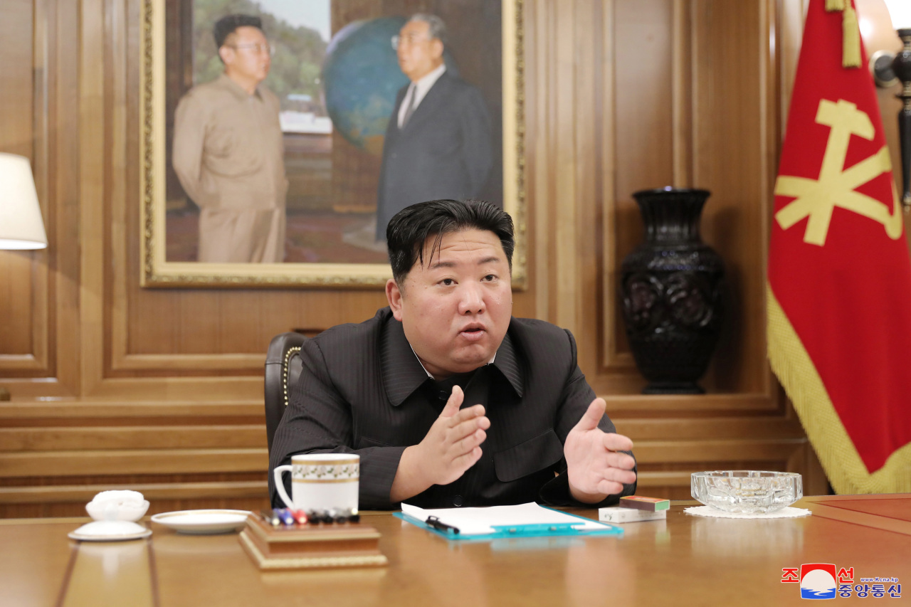 North Korean leader Kim Jong-un presides over a secretariat meeting of the Central Committee of the ruling Workers’ Party on Sunday in Pyongyang. (Yonhap)
