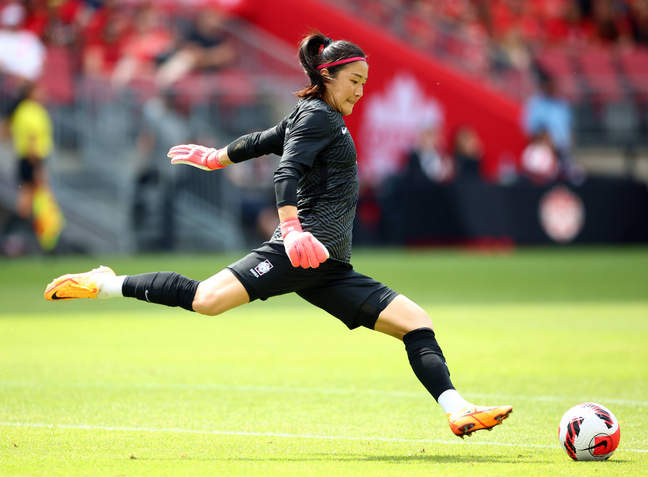 In this Getty Images photo, Yoon Younggeul of South Korea kicks the ball against Canada during the teams' football friendly match at BMO Field in Toronto on Sunday. (Getty Images)