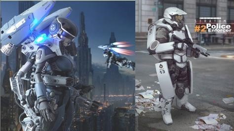 Concept images of the “Iron Man Police“ that is set to be developed by the National Police Agency by 2050 (National Police Agency)