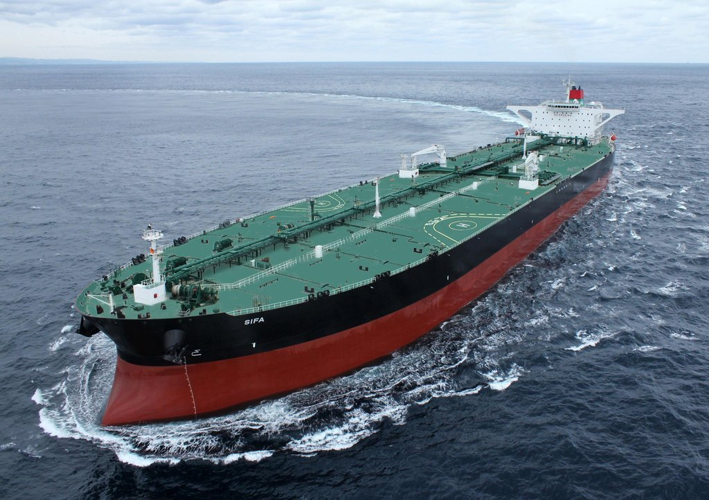 A crude-oil carrier built by Hyundai Heavy Industries Co., a unit of Korea Shipbuilding & Offshore Engineering Co. (KSOE), is seen in this photo provided by KSOE on April 19, 2021. (Korea Shipbuilding & Offshore Engineering Co.)