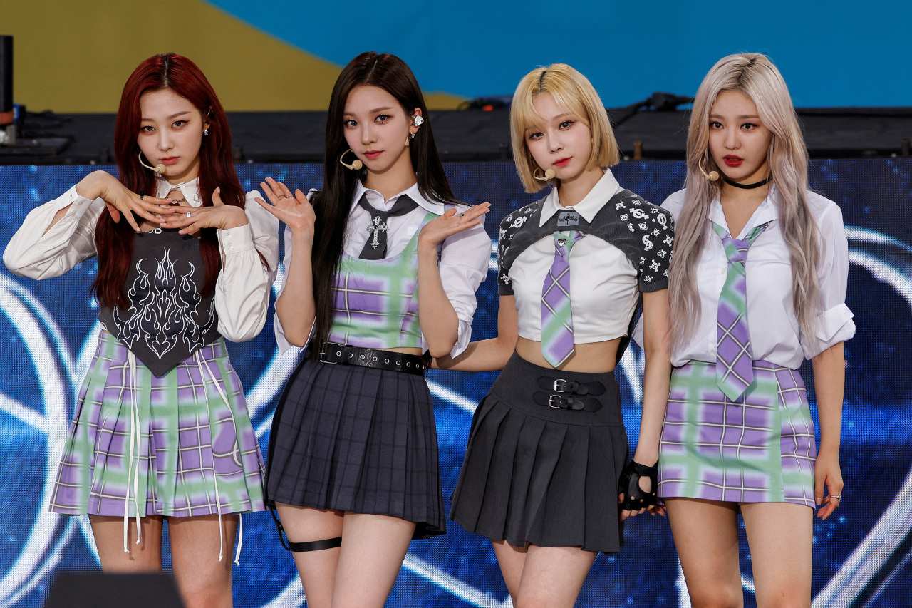 K-pop girl group aespa perform on Good Morning America's summer concert series at Rumsey Playfield in Central Park in New York City on Friday. (Reuters-Yonhap)
