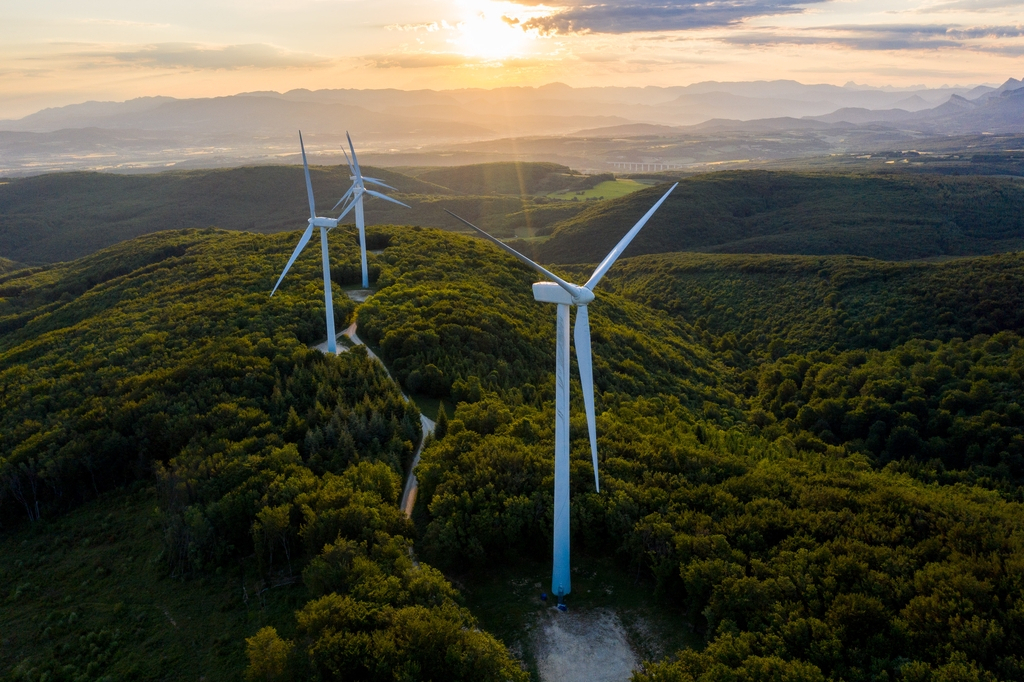 This photo, provided by Hanwha Solutions Corp. on Tuesday, shows its wind power plant operated in France by its European subsidiary, Q Energy. (Hanwha Solutions Corp.)