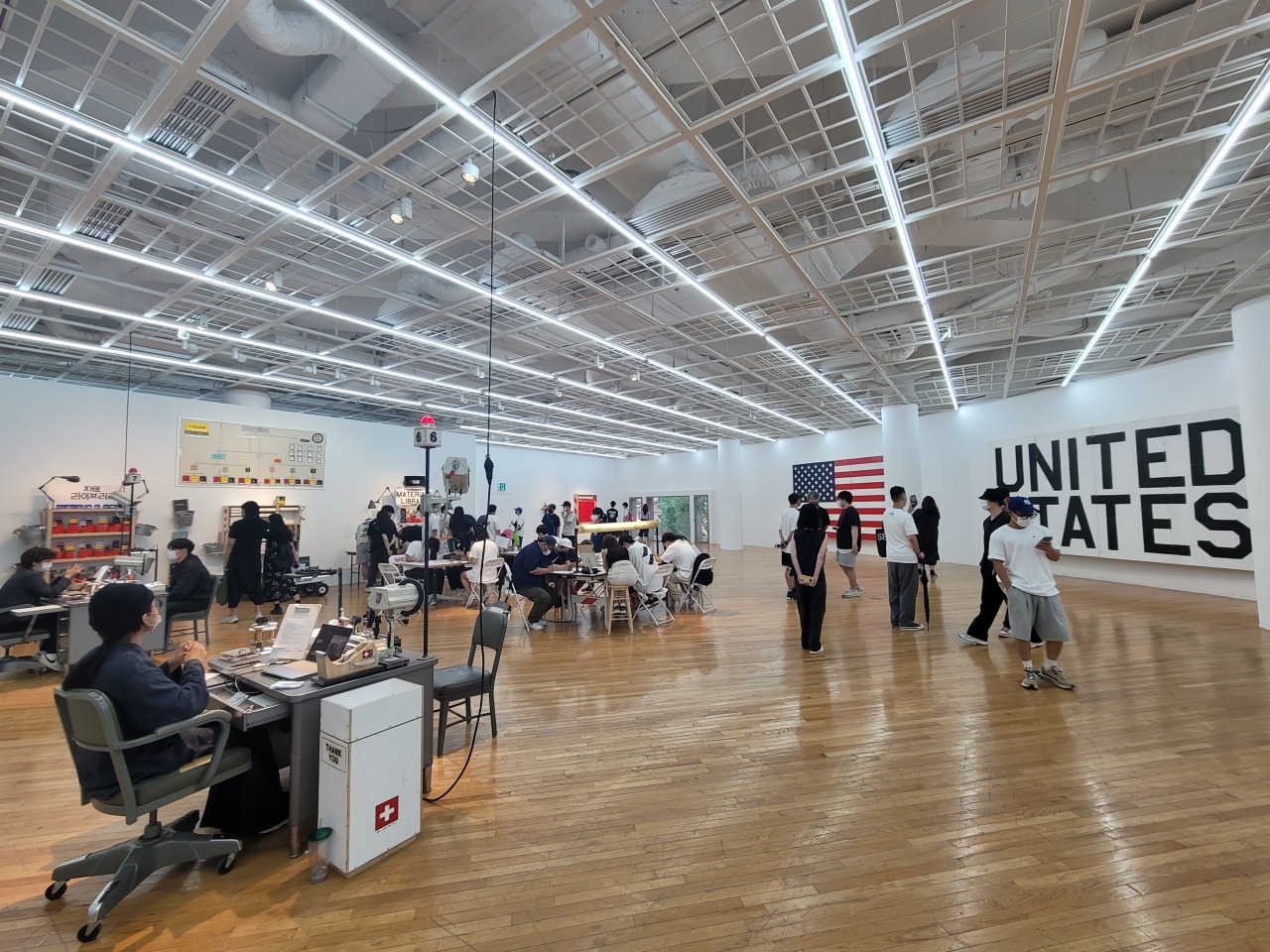 Visitors view the “Tom Sachs Space Program: Indoctrination” exhibition at Art Sonje Center in Seoul on June 26. (Park Yuna/The Korea Herald)
