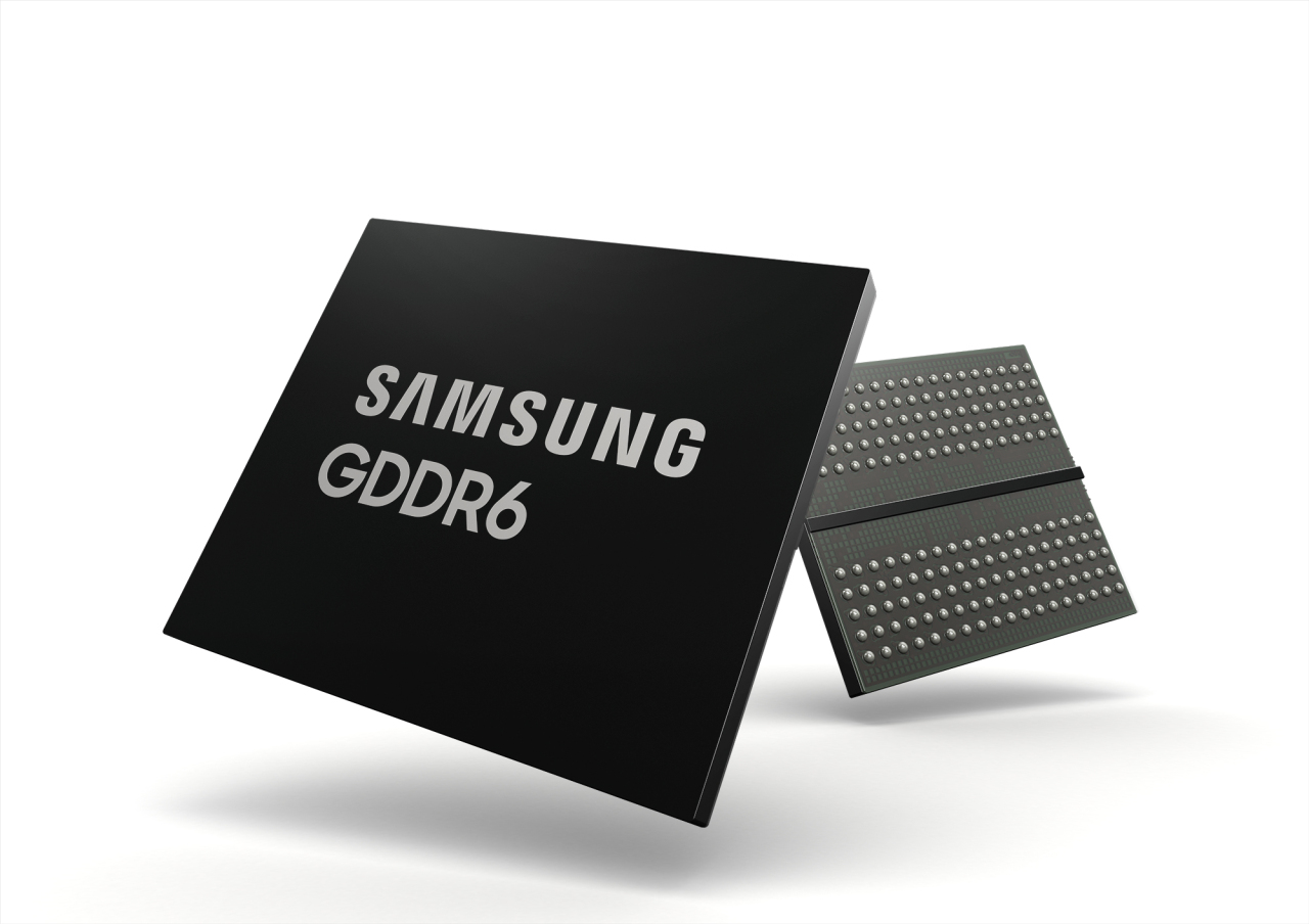 A promotional image of 24 Gbps GDDR6 DRAM chip (Samsung Electronics)